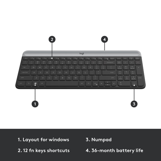 Logitech mk470 slim wireless keyboard and mouse combo , desktopset (zwart, us-international, scissor switches, 1000 dpi)