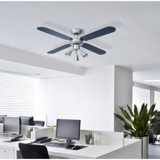 Bestron dlhb42s plafondventilator met verlichting (zilver donkerblauw, ø 102 cm | met zomer- winterfunctie | 3x gu10 ledlampjes)