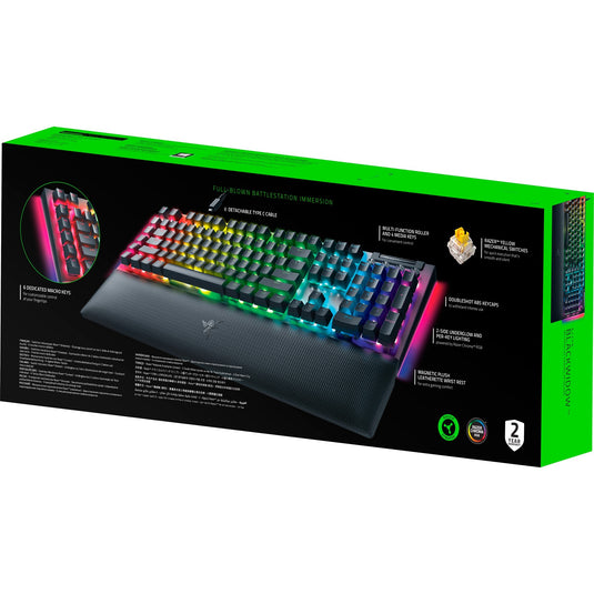 Razer blackwidow v4 rgb mechanisch gaming toetsenbord (zwart, us lay-out (qwerty), yellow, 100%)