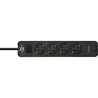 Brennenstuhl ecolor 4-voudige stekkerdoos met 2 usb-laadaansluitingen stekkerdoos (zwart, 2x usb-c)