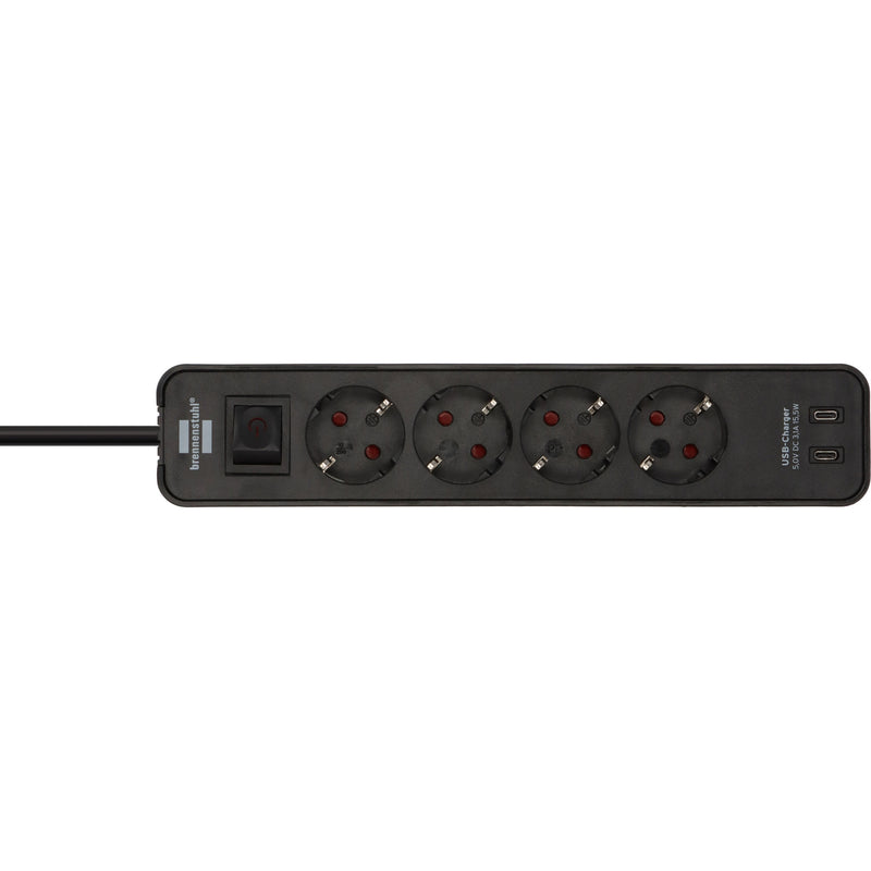 Load image into Gallery viewer, Brennenstuhl ecolor 4-voudige stekkerdoos met 2 usb-laadaansluitingen stekkerdoos (zwart, 2x usb-c)
