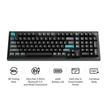 Keychron q5 ultra-m3 8k wireless custom mechanical keyboard (wit, us lay-out (qwerty), silk pom brown, 96%, rgb, hot swap, 8k, 2.4 ghz | bluetooth 5.2 | usb-c)