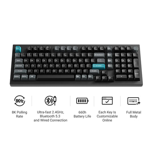 Keychron q5 ultra-m3 8k wireless custom mechanical keyboard (wit, us lay-out (qwerty), silk pom brown, 96%, rgb, hot swap, 8k, 2.4 ghz | bluetooth 5.2 | usb-c)