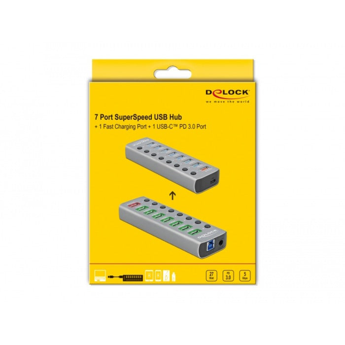 Load image into Gallery viewer, Delock usb 3.2 gen 1 hub met 7 poorten usb-hub (grijs)
