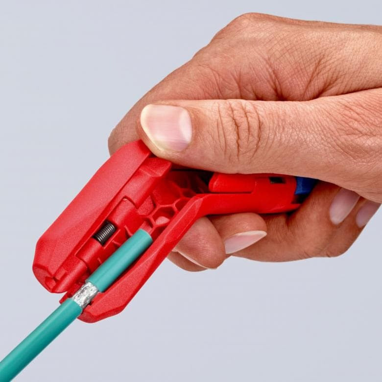 Load image into Gallery viewer, Knipex ergostrip universeel ontmantelingsgereedschap 16 95 02 sb kabelstrip- ontmantelingsgereedschap (rood blauw, links-handig)
