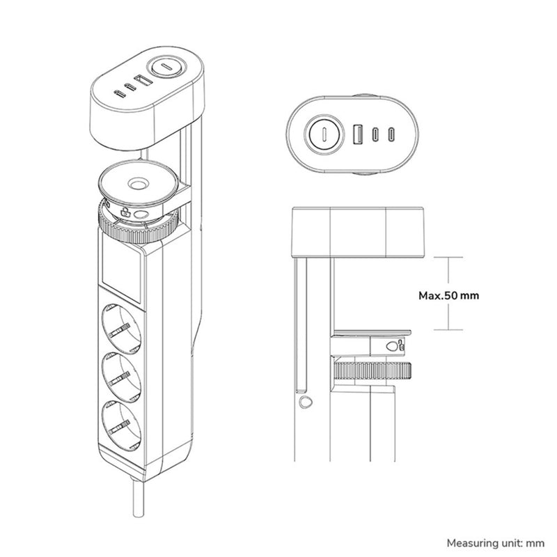 Load image into Gallery viewer, Neomounts ds22-840bl6 bureaucontactdoos met klem en usb-c en usb-a poorten - quick-charge stekkerdoos (zwart)
