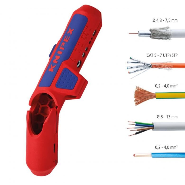 Load image into Gallery viewer, Knipex ergostrip universeel ontmantelingsgereedschap 16 95 02 sb kabelstrip- ontmantelingsgereedschap (rood blauw, links-handig)
