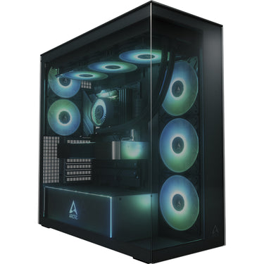 Arctic xtender midi tower behuizing (zwart (mat) | 2x usb-a | 1x usb-c | rgb | tempered glass)