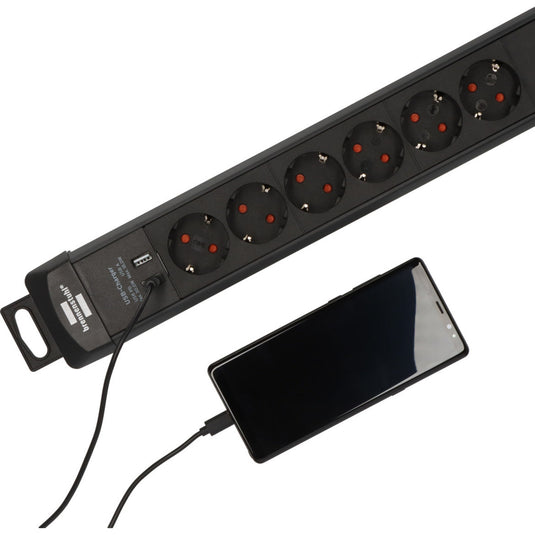Brennenstuhl premium-line stekkerdoos 6-voudig met usb c pd 30w en usb a 18w stekkerdoos (zwart, 1x usb-a, 1x usb-c)