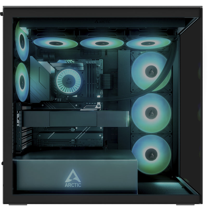 Load image into Gallery viewer, Arctic xtender midi tower behuizing (zwart (mat) | 2x usb-a | 1x usb-c | rgb | tempered glass)
