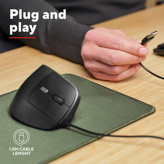Trust bayo ii bedrade ergonomische muis (zwart, 800 dpi - 2400 dpi)