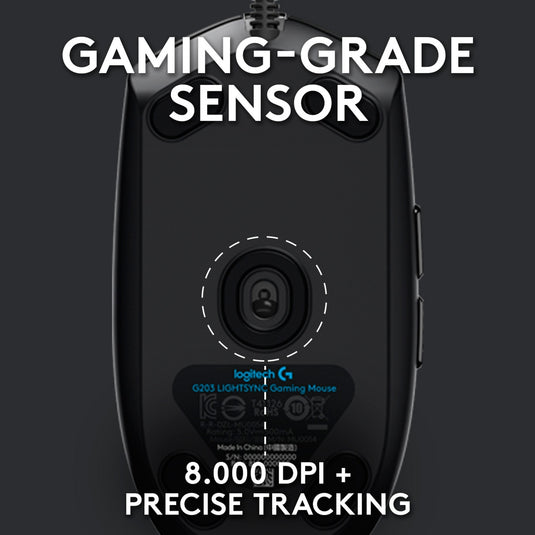 Logitech g203 lightsync gaming muis (zwart, 200 - 8000 dpi, rgb leds)