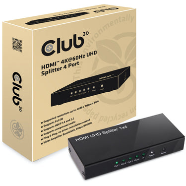 Club 3d hdmi 2.0 uhd splitter 4 ports hdmi splitter (zwart)