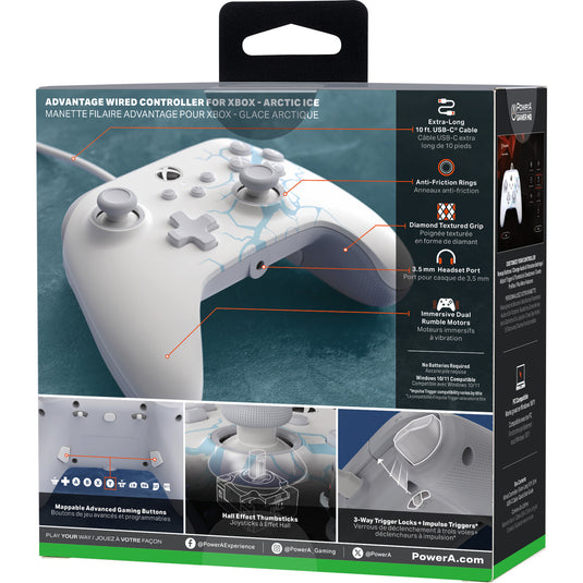 Powera advantage controller met kabel voor de xbox series x|s - poolijs (wit blauw, xbox series x|s, xbox one, pc)