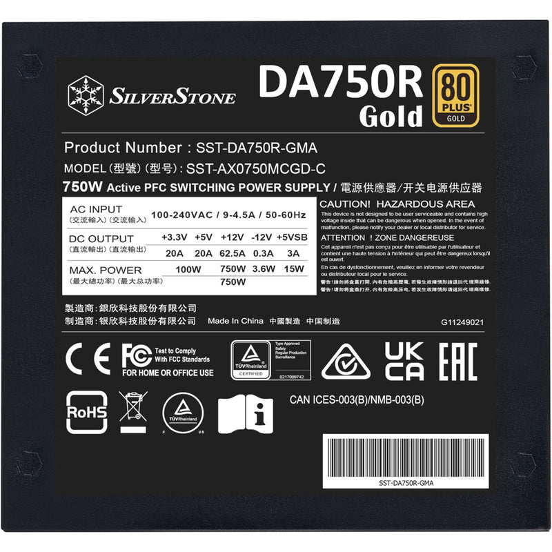 Load image into Gallery viewer, Silverstone da750r gold modulaire 750 watt voeding (zwart, 4x pcie)
