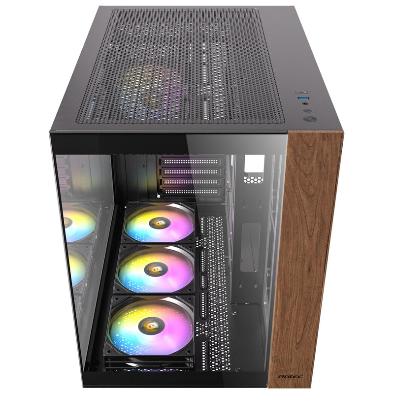 Load image into Gallery viewer, Antec cx800 wood argb midi tower behuizing (zwart houtkleur | 1x usb-a | 1x usb-c | tempered glass)
