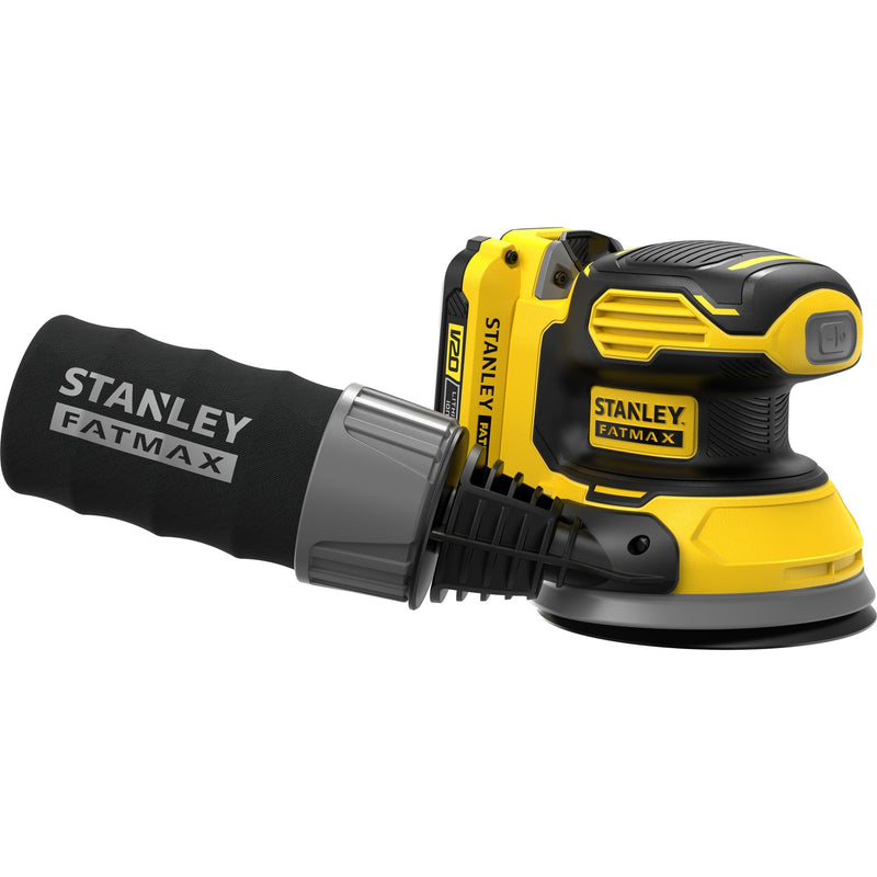 Load image into Gallery viewer, Stanley fatmax v20 18v excentrische schuurmachine (geel zwart, softbag, accu (2.0ah) en oplader (2a) inbegrepen)
