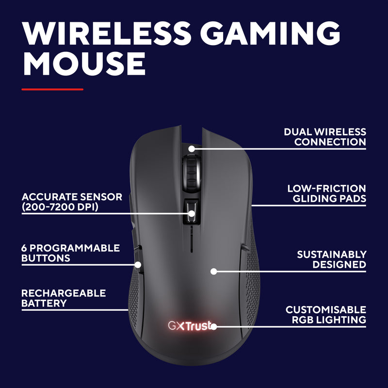 Load image into Gallery viewer, Trust gxt 931 ybar draadloze gamingmuis (zwart, 200 - 7.200 dpi, 2.4ghz bluetooth usb)
