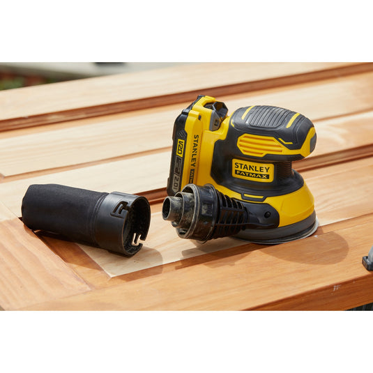 Stanley fatmax v20 18v excentrische schuurmachine (geel zwart, softbag, accu (2.0ah) en oplader (2a) inbegrepen)