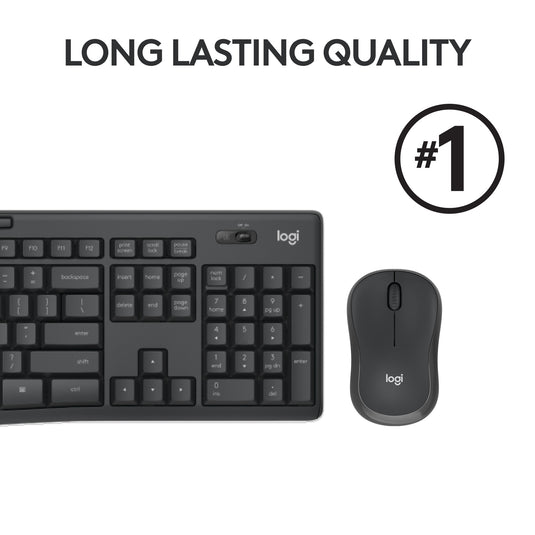 Logitech mk295 silent wireless keyboard and mouse combo desktopset (zwart, us-international lay-out (qwerty), 100%)