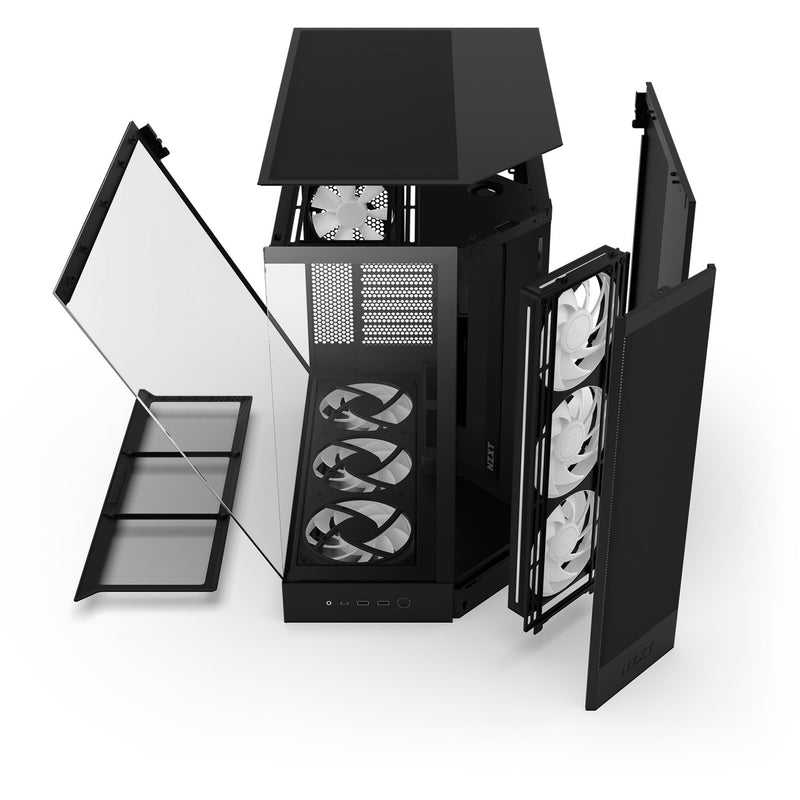 Load image into Gallery viewer, Nzxt h9 flow rgb+ midi tower behuizing (zwart (mat) | 2x usb-a | 1x usb-c | rgb | tempered glass)
