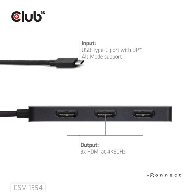 Afbeelding laden in galerijviewer, Club 3d usb-c naar triple hdmi mst hub 4k60hz adapter (zwart)
