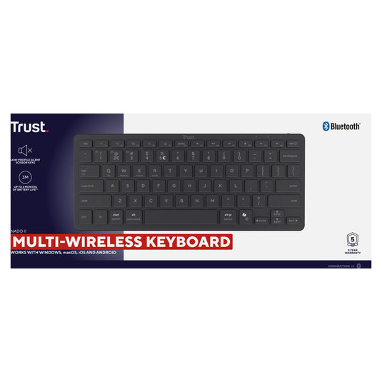 Trust nado ii bluetooth-toetsenbord (zwart, us lay-out (qwerty), scissor switches, 80% (tkl) , bluetooth)