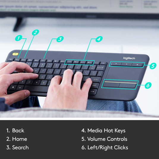 Logitech k400 plus toetsenbord (antraciet, eu lay-out (qwerty))