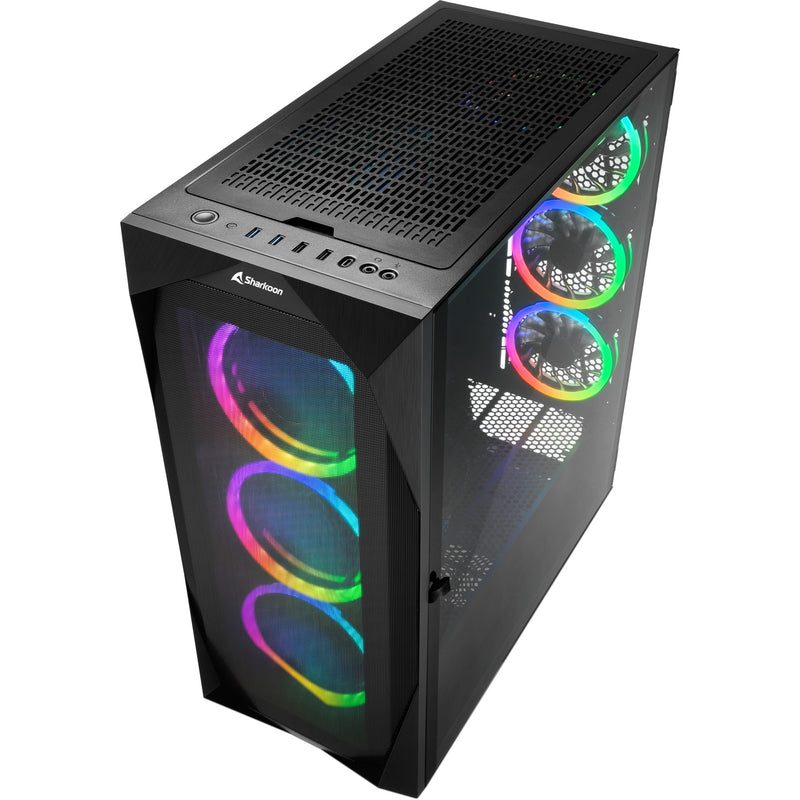 Load image into Gallery viewer, Sharkoon rev300 midi tower behuizing (zwart | 4x usb-a | 1x usb-c | rgb | tempered glass)
