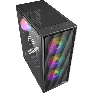 Sharkoon vk4 rainbow midi tower behuizing (zwart | 2x usb-a | rgb | tempered glass)