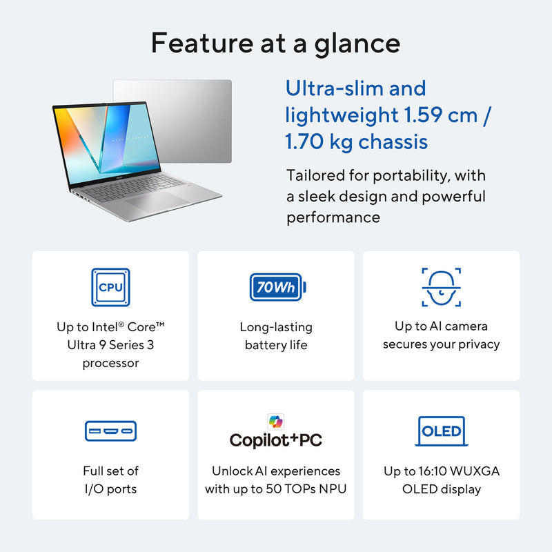 Load image into Gallery viewer, Asus vivobook s16 s3607aa-sh016w 16 copilot+ laptop (zilver | ultra 7 355 | intel arc graphics | 32 gb | 1 tb ssd | oled)
