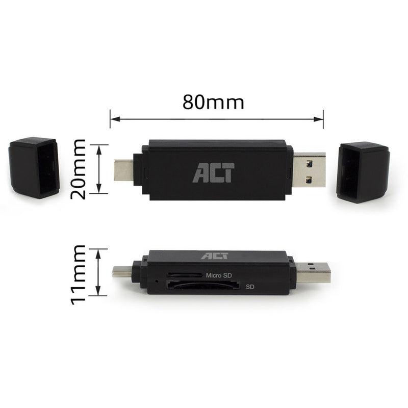 Load image into Gallery viewer, Act connectivity usb-c usb-a kaartlezer, sd micro sd (zwart)
