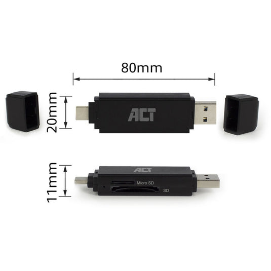 Act connectivity usb-c usb-a kaartlezer, sd micro sd (zwart)