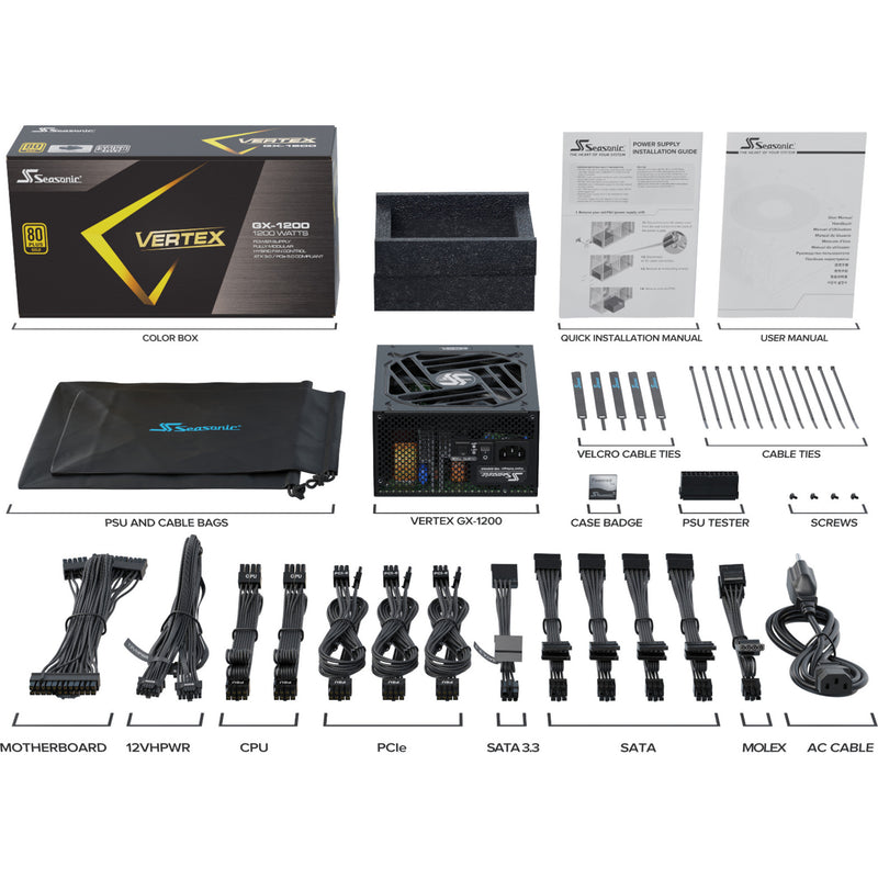 Load image into Gallery viewer, Seasonic vertex gx-1200 modulaire 1200 watt voeding (zwart, 1x 12v-2x6, 3x pcie)
