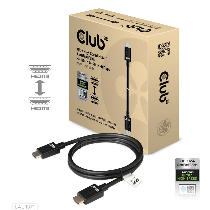 Load image into Gallery viewer, Club 3d gecertificeerde ultra high speed hdmi 2.1 kabel (zwart, 1 meter, 8k)
