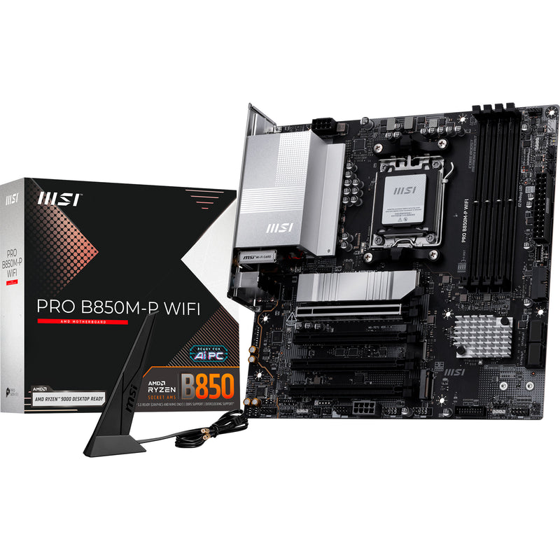 Load image into Gallery viewer, Msi pro b850m-p wifi socket am5 moederbord (zwart zilver, raid, 5gb-lan, wi-fi 7, bt, sound, µatx)
