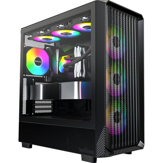 Montech x5 midi tower behuizing (zwart | 2x usb-a | 1x usb-c | tempered glass)