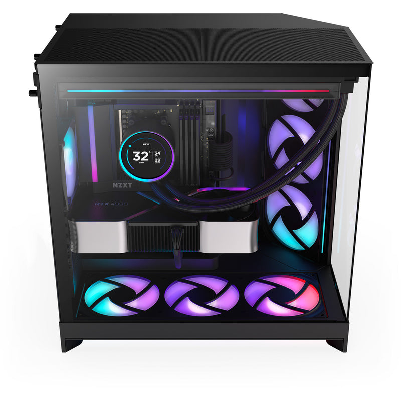 Load image into Gallery viewer, Nzxt h9 flow rgb midi tower behuizing (zwart (mat) | 2x usb-a | 1x usb-c | rgb | tempered glass)

