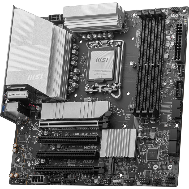 Load image into Gallery viewer, Msi pro b860m-a wifi socket 1851 moederbord (zilver, raid, 5gb-lan, wi-fi 7, bt, sound, µatx)
