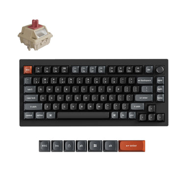 Keychron v1 ultra 8k wireless custom mechanical keyboard (zwart, us lay-out (qwerty), silk pom red, 75%, rgb, hot swap, 2.4 ghz | bluetooth 5.3 | usb-c)
