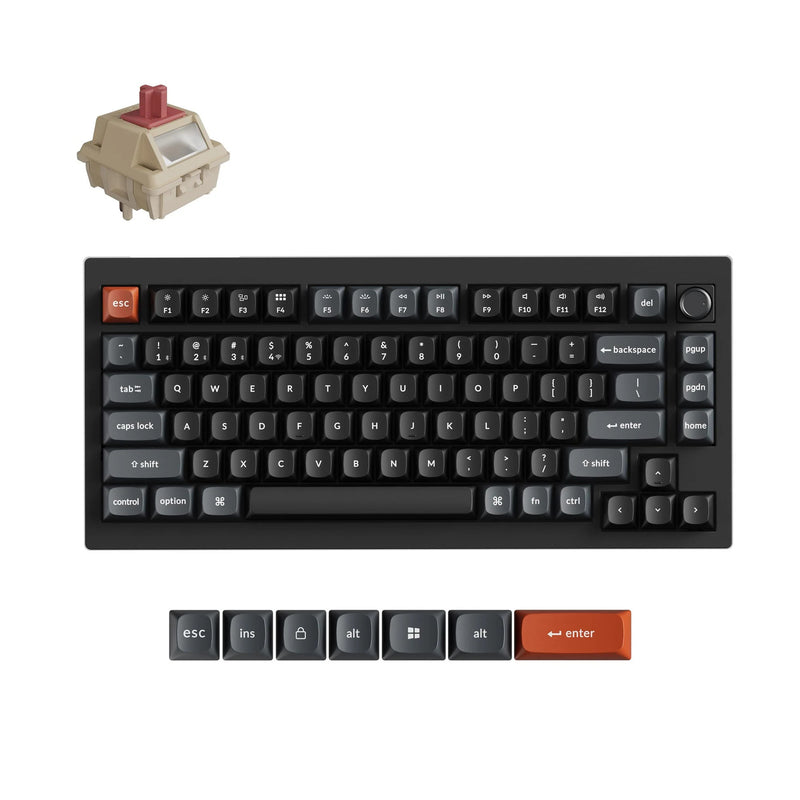 Load image into Gallery viewer, Keychron v1 ultra 8k wireless custom mechanical keyboard (zwart, us lay-out (qwerty), silk pom red, 75%, rgb, hot swap, 2.4 ghz | bluetooth 5.3 | usb-c)
