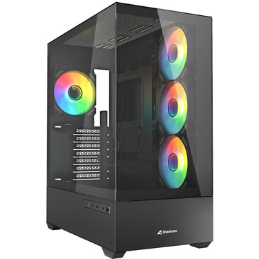 Sharkoon ak6 rgb midi tower behuizing (zwart | 2x usb-a | 1x usb-c | rgb | tempered glass)
