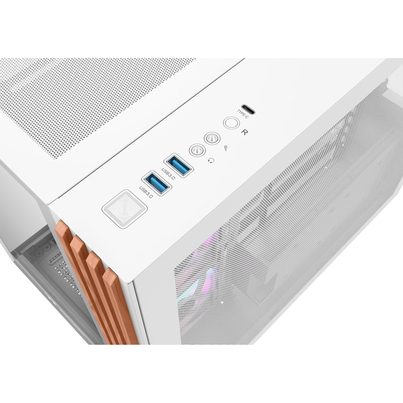 Load image into Gallery viewer, Thermaltake view 380 ws argb snow midi tower behuizing (wit houtkleur | 2x usb-a | 1x usb-c | rgb | tempered glass)

