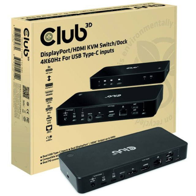 Load image into Gallery viewer, Club 3d displayport hdmi dock 4k60hz dockingstation (zwart, met kvm-functionaliteit)
