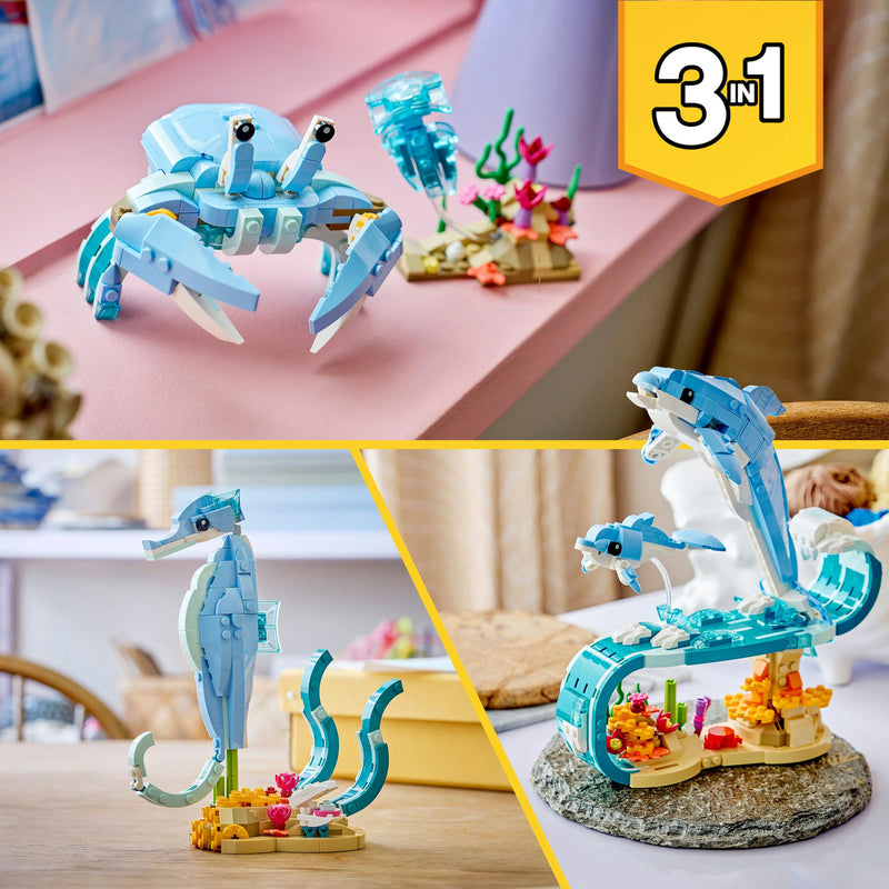 Load image into Gallery viewer, Lego ® creator 3in1 zeedieren: prachtige dolfijnen - bouw om tot een zeepaardje of krab - 31385
