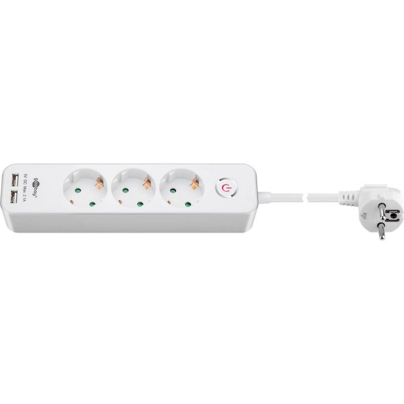 Load image into Gallery viewer, Goobay 3-weg stekkerdoos met schakelaar en usb stekkerdoos (wit, kabel 1.5 meter, 2x usb-a)
