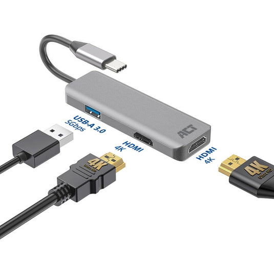Usb-c-multipoort-adapter act ac7013 zilver 87 g