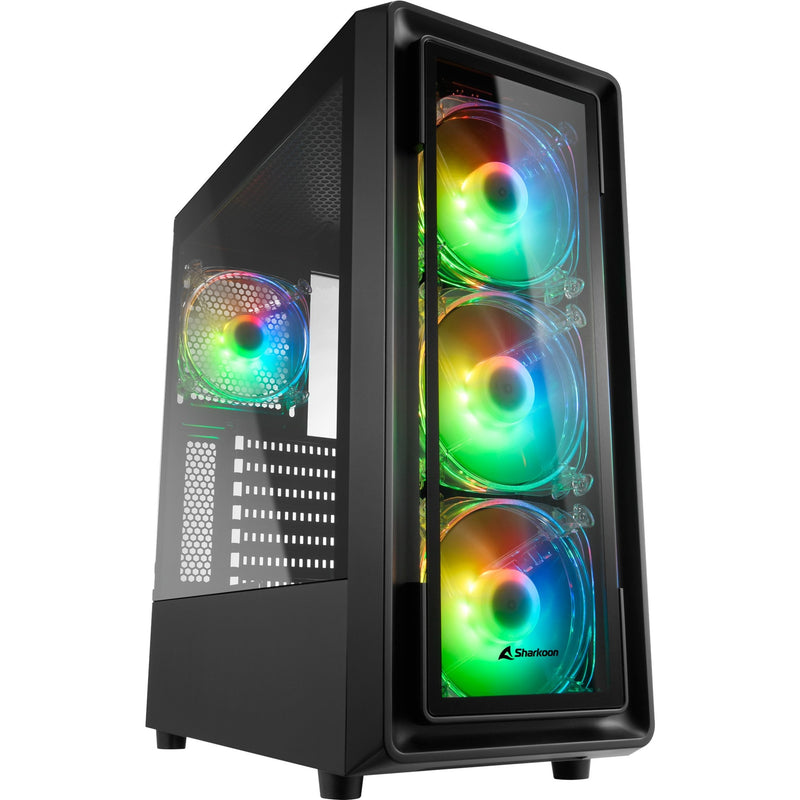 Load image into Gallery viewer, Sharkoon tk4 rgb midi tower behuizing (zwart | 4x usb-a | rgb | tempered glass)
