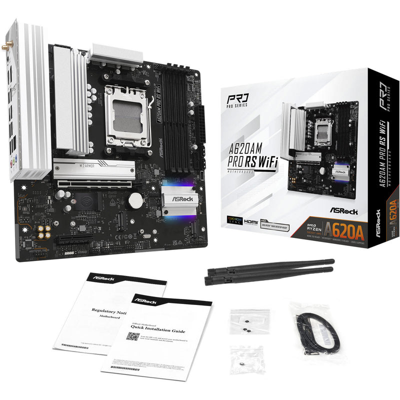 Afbeelding laden in galerijviewer, Asrock a620am pro rs wifi socket am5 moederbord (raid, 2.5 gb-lan, wlan, bt, sound, µatx)
