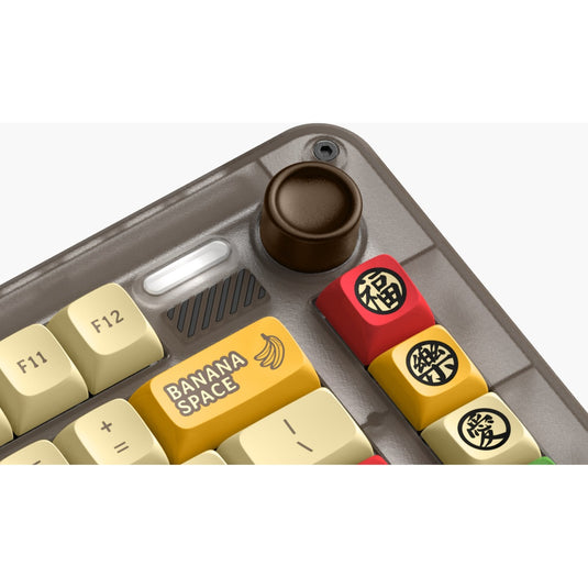 Iqunix zx75 happy ape wireless mechanical keyboard, gaming toetsenbord (bruin geel, us lay-out, ttc holy panda, rgb leds, 75%, hot-swappable, double-shot pbt, 2.4ghz | bluetooth 5.1 | usb-c)